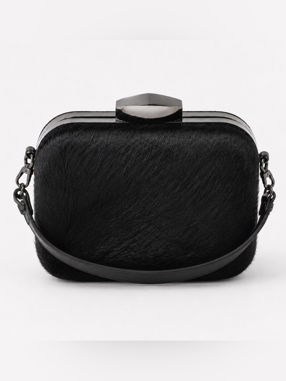Black Fur Clutch Wristlet - Sleek Evening Bag
